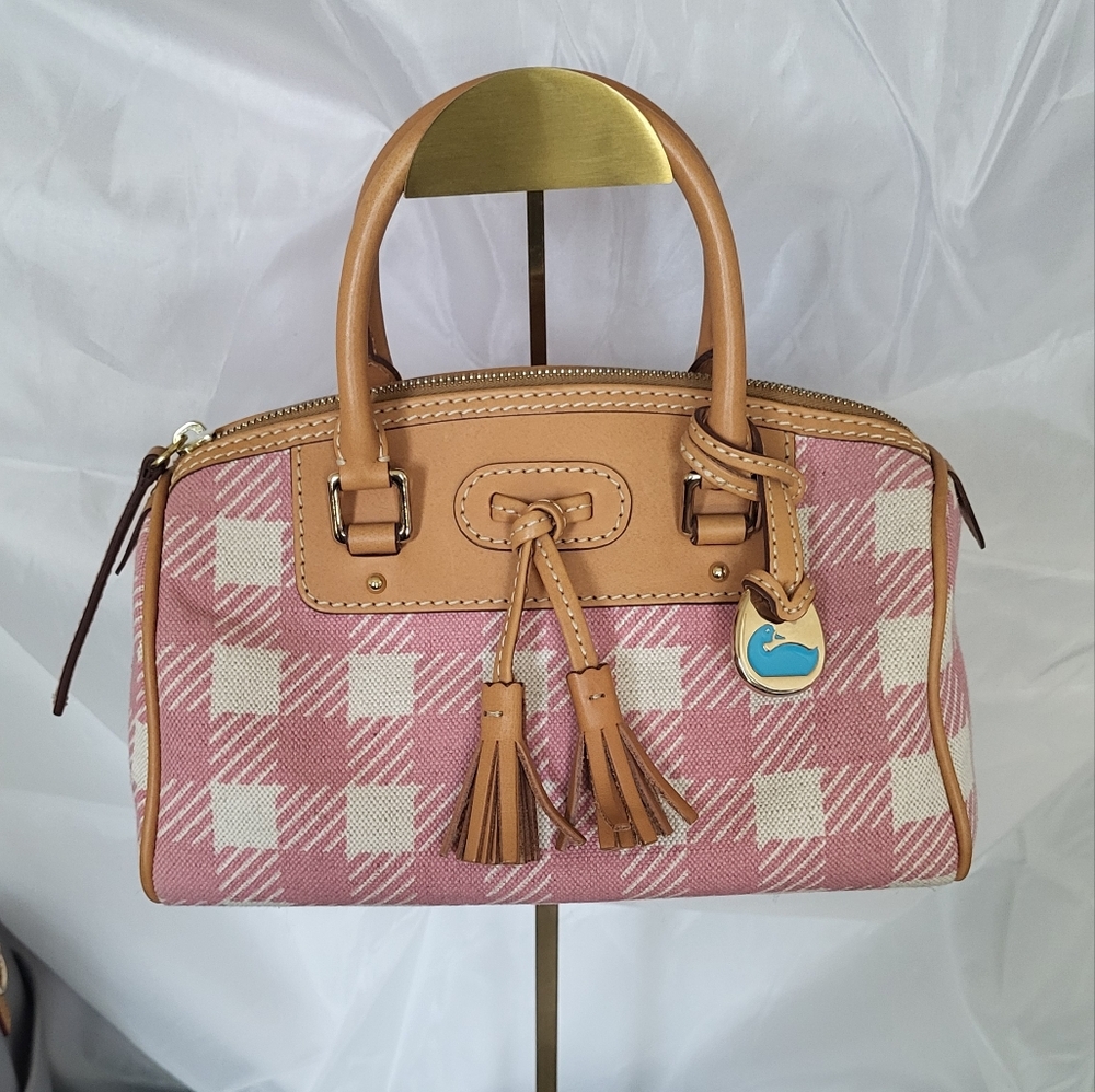 Dooney & Bourke Plaid Small Handbag Double Top Handles Pink